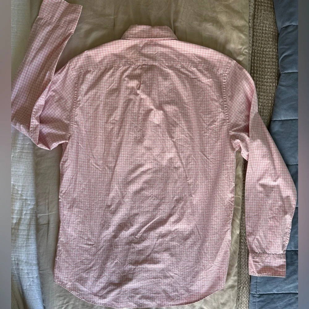EUC⚡️J.Crew Classic Secret Wash Shirt Men’s Medium Pink Gingham Organic Cotton